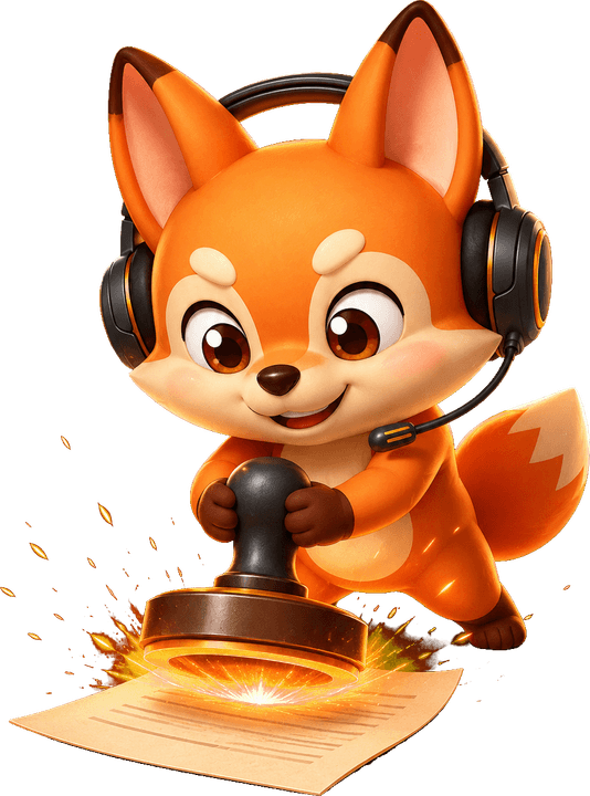 Лис FoxShop ставит печать на документ